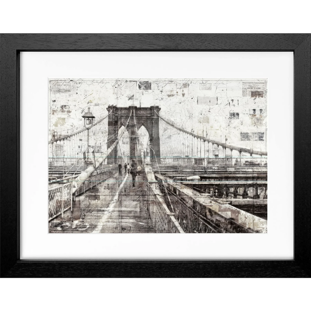 Cosman-Interior Motiv: farbe / Grösse: S (31cm x 25cm) / Rahmenfarbe: schwarz matt Poster Brooklyn Bridge GM02