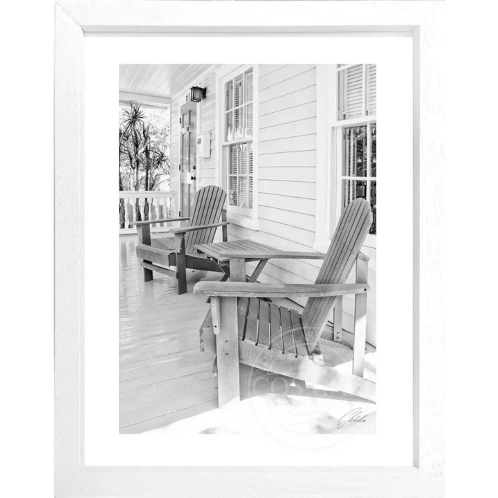 Cosman-Interior Grösse: S (25cm x 31cm) / Rahmenfarbe: weiss matt / Motiv: schwarz/weiss Poster Florida Key West "Deckchair" FL44