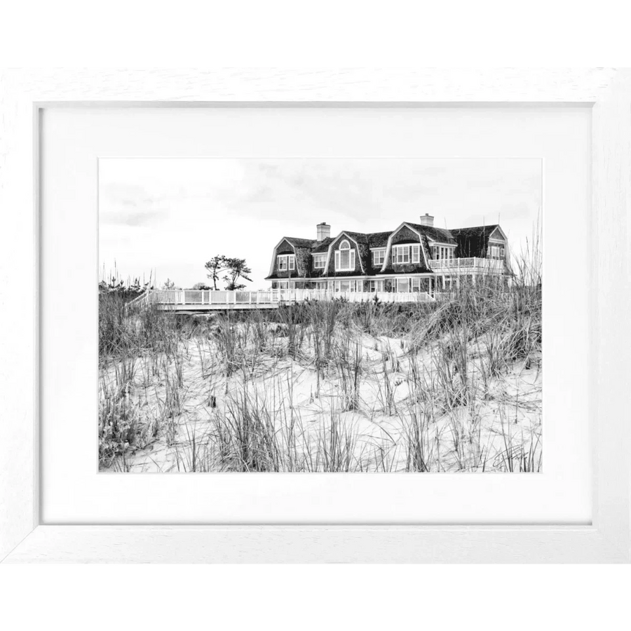 Cosman-Interior Motiv: schwarz/weiss / Grösse: S (31cm x 25cm) / Rahmenfarbe: weiss matt Poster Hamptons Long Island "Beach House" HM28